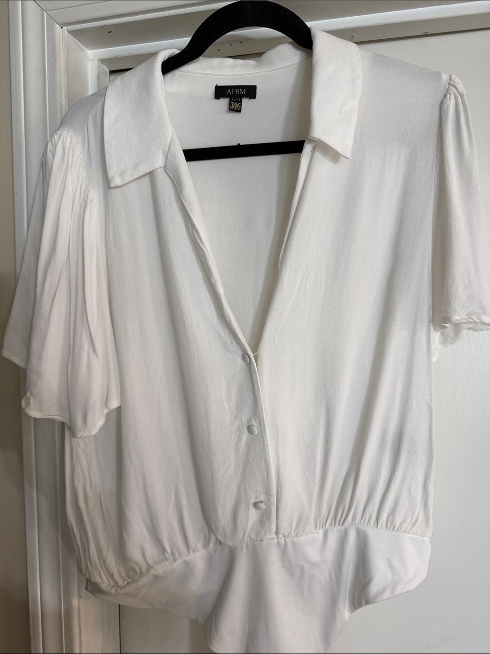 AFRM White V-Neck Button Front Blouse